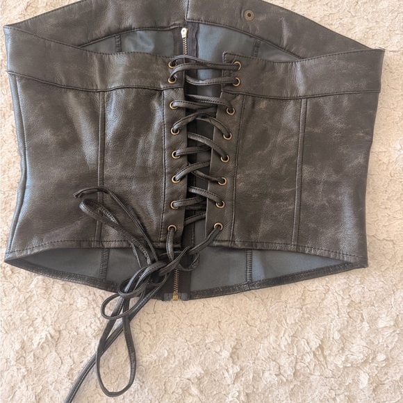 Windsor Black Leather Lace-Up Top - Picture 2 of 3